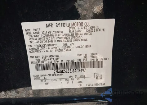 2018 Ford Flex Sel from USA, damaged, VIN 2FMGK5C83JBA08497